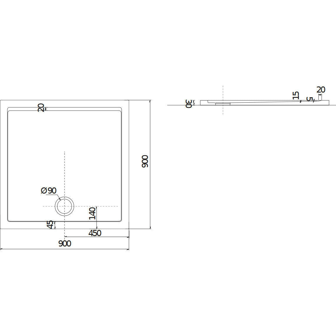 Jika Padana zuhanytálca, 90x90 cm, szögletes, fehér-1