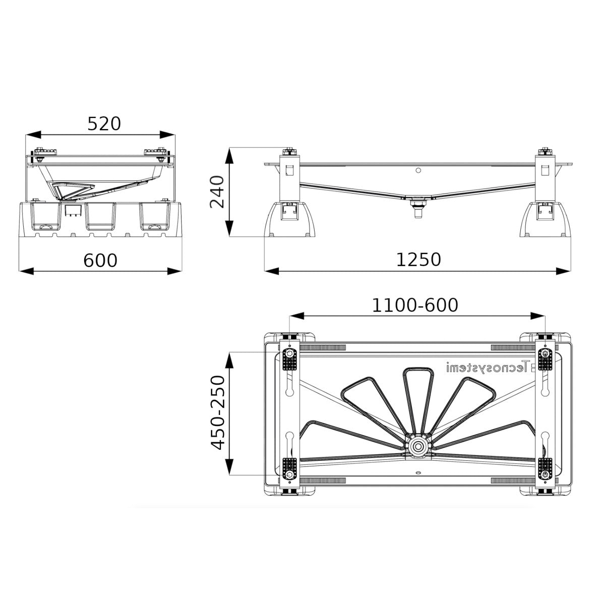 Terralux hőszivattyú álló konzol, csepptálcával és tálcafűtéssel 1250x600 - MAX 190kg-2