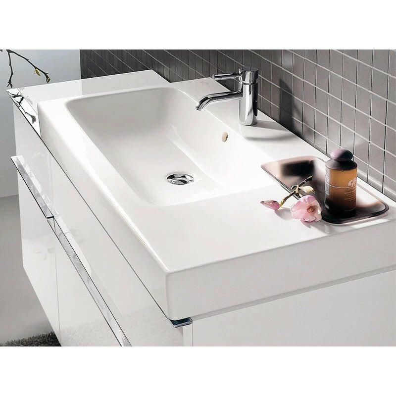 Geberit iCon mosdó dekor tállal, 50x15x49cm, csaplyuk középen, túlfolyó, pakolófelület jobb - kifutó-1