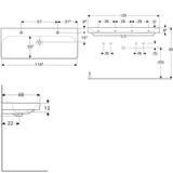 Geberit Smyle Square mosdó, 120x16,5x48cm, csaplyuk bal és jobb oldalon, túlfolyóval-2