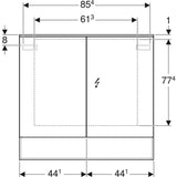 Geberit Acanto tükrös szekrény világítással, két ajtóval, 90x83x21.5, faerezetes melamin/fakó tölgy-2