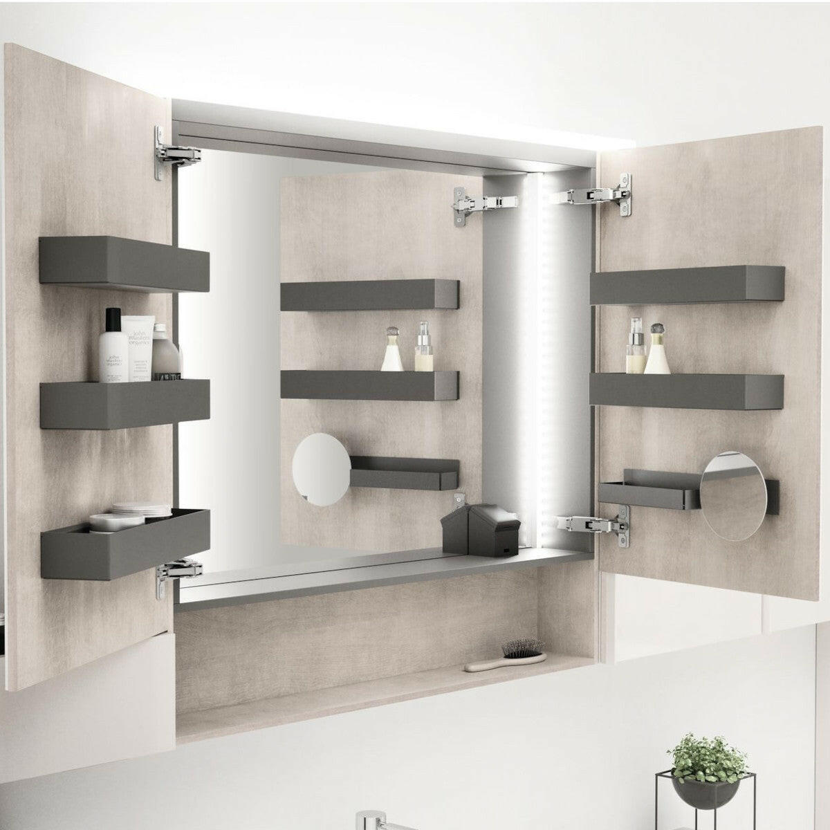 Geberit Acanto tükrös szekrény világítással, két ajtóval, 90x83x21.5, faerezetes melamin/fakó tölgy-4