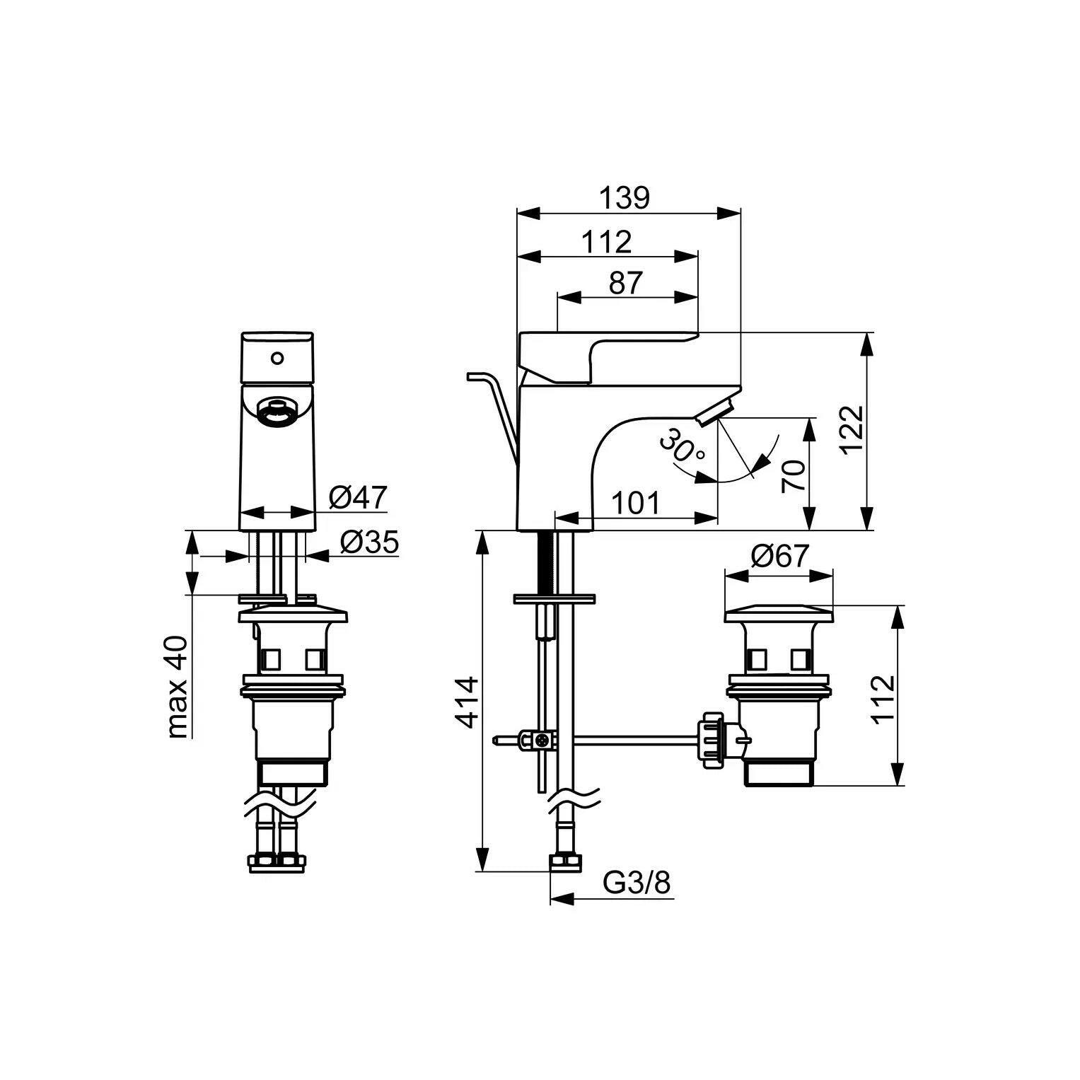 Hansa Basic mosdó csaptelep 70 mm autómata lefolyó-garnitúrával-1