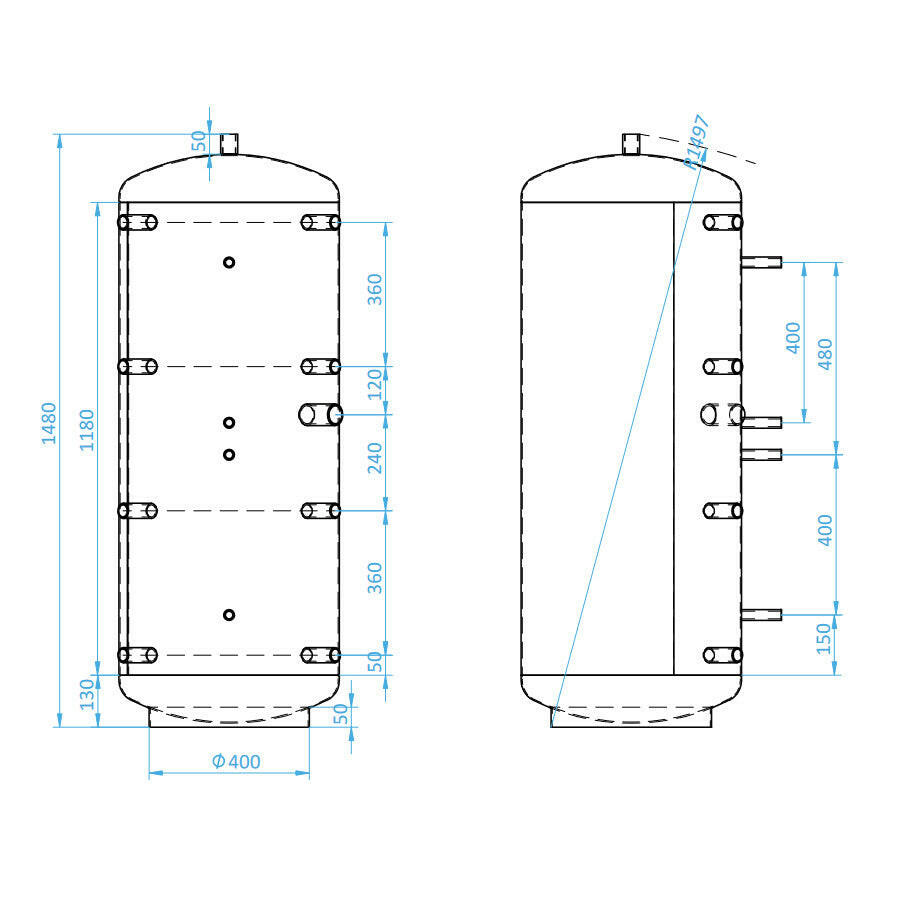 Install Storax HS puffertároló, 300l, hőcserélő nélkül-2
