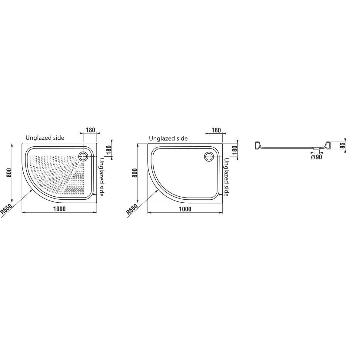 Jika Tigo aszimmetrikus kerámia zuhanytálca, íves, 100x80 cm, balos, fehér-1