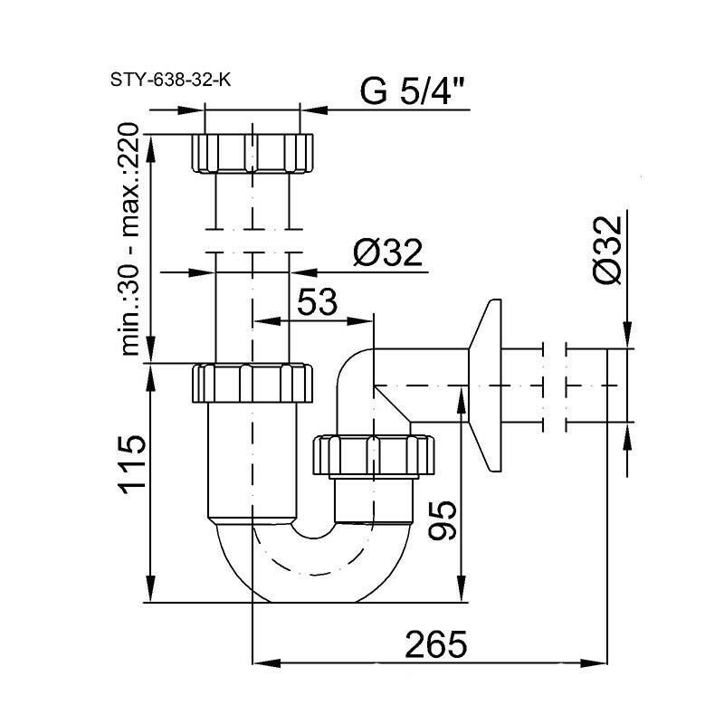 Styron mosdószifon 32 cső, króm (STY-638-32-K)-1