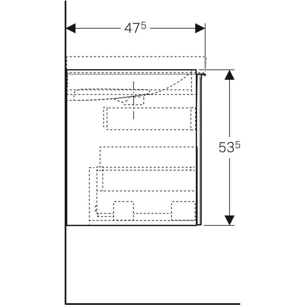 Geberit Acanto alsó szekrény mosdóhoz, fiók+belső fiókkal, 89x53.5x47.5, matt láva/fényes láva üveg-3