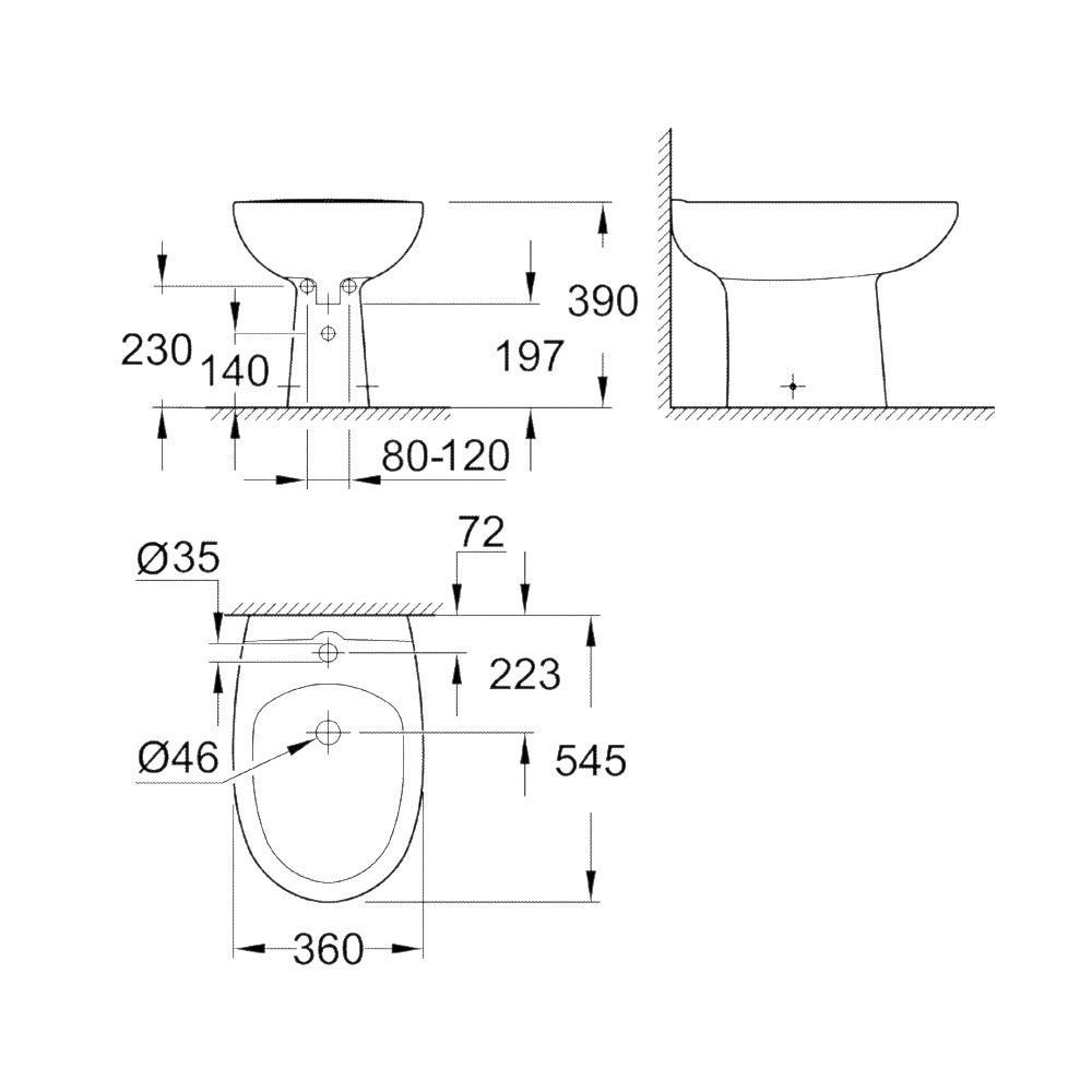 Grohe Bau Ceramic bidé, álló, 1 csaplyukkal, túlfolyóval (39432000)
