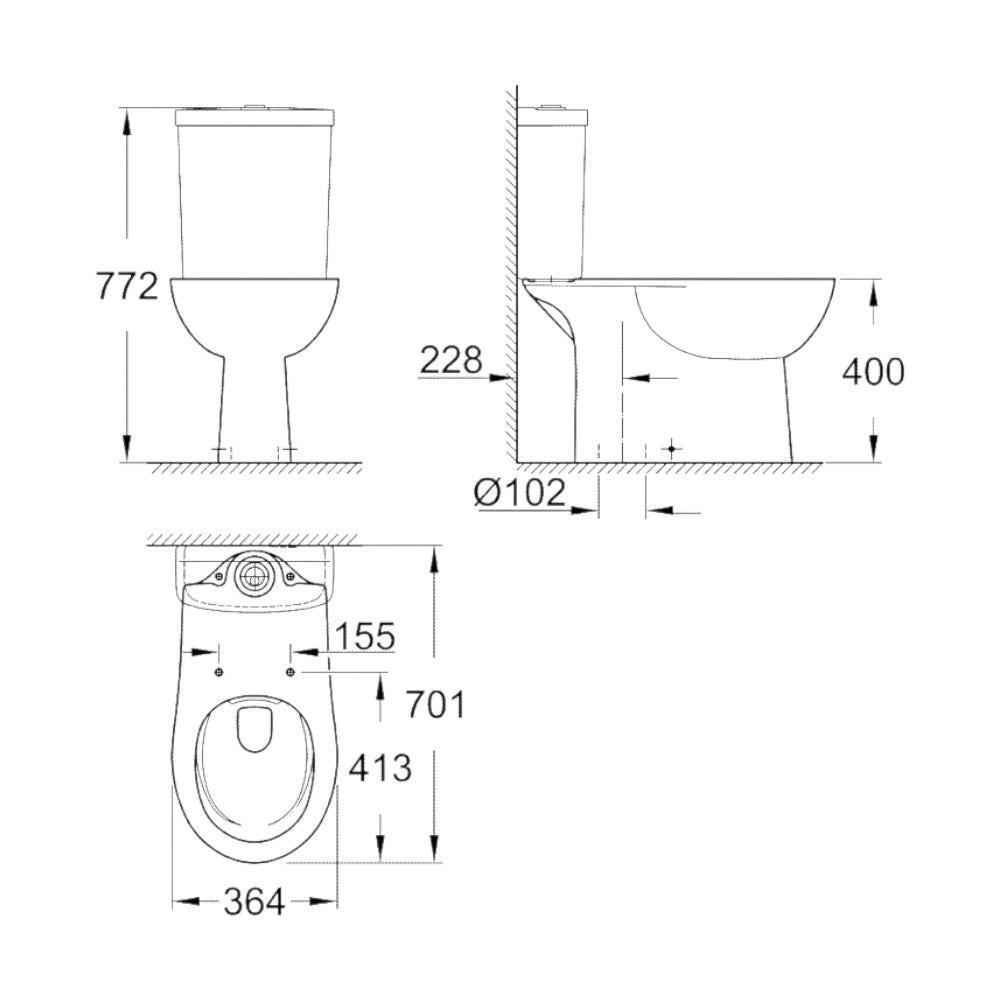 Grohe Bau Ceramic WC csésze, álló, monoblokkos, mély öblítéses, alsós, perem nélküli, falhoz szer. (39429000)