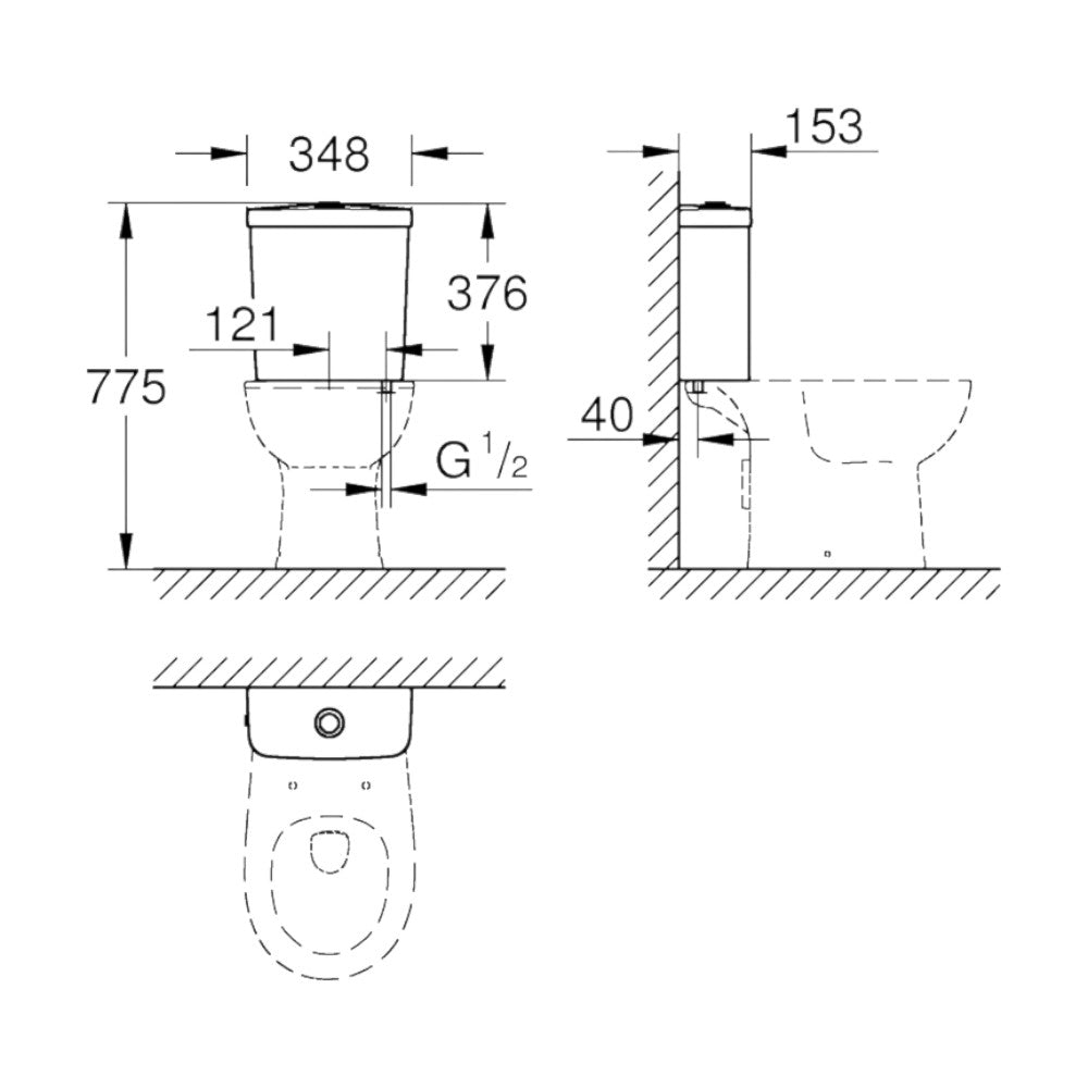 Grohe Bau Ceramic öblítőtartály monoblokkos WC csészéhez, alsó bekötési pont (39428, 39429, 39349)