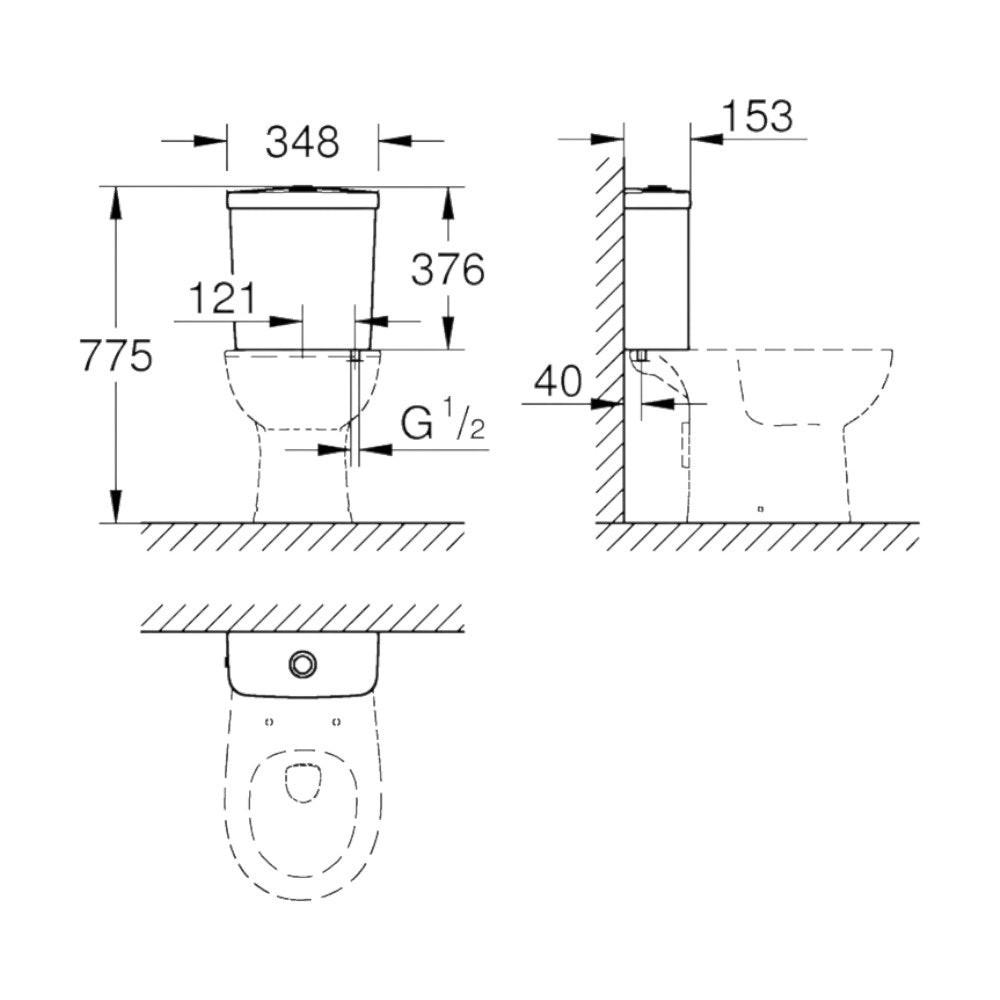 Grohe Bau Ceramic öblítőtartály monoblokkos WC csészéhez, alsó bekötési pont (39428, 39429, 39349)