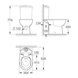 Grohe Bau Ceramic WC csésze, álló, monoblokkos, mély öblítéses, hátsós, perem nélküli, falhoz szer. (39349000)