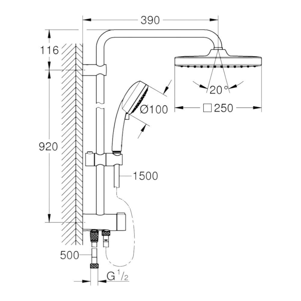 Grohe Tempesta Cosmopolitan System 250 Cube Flex zuhanyrendszer diverterrel falra (26694000)