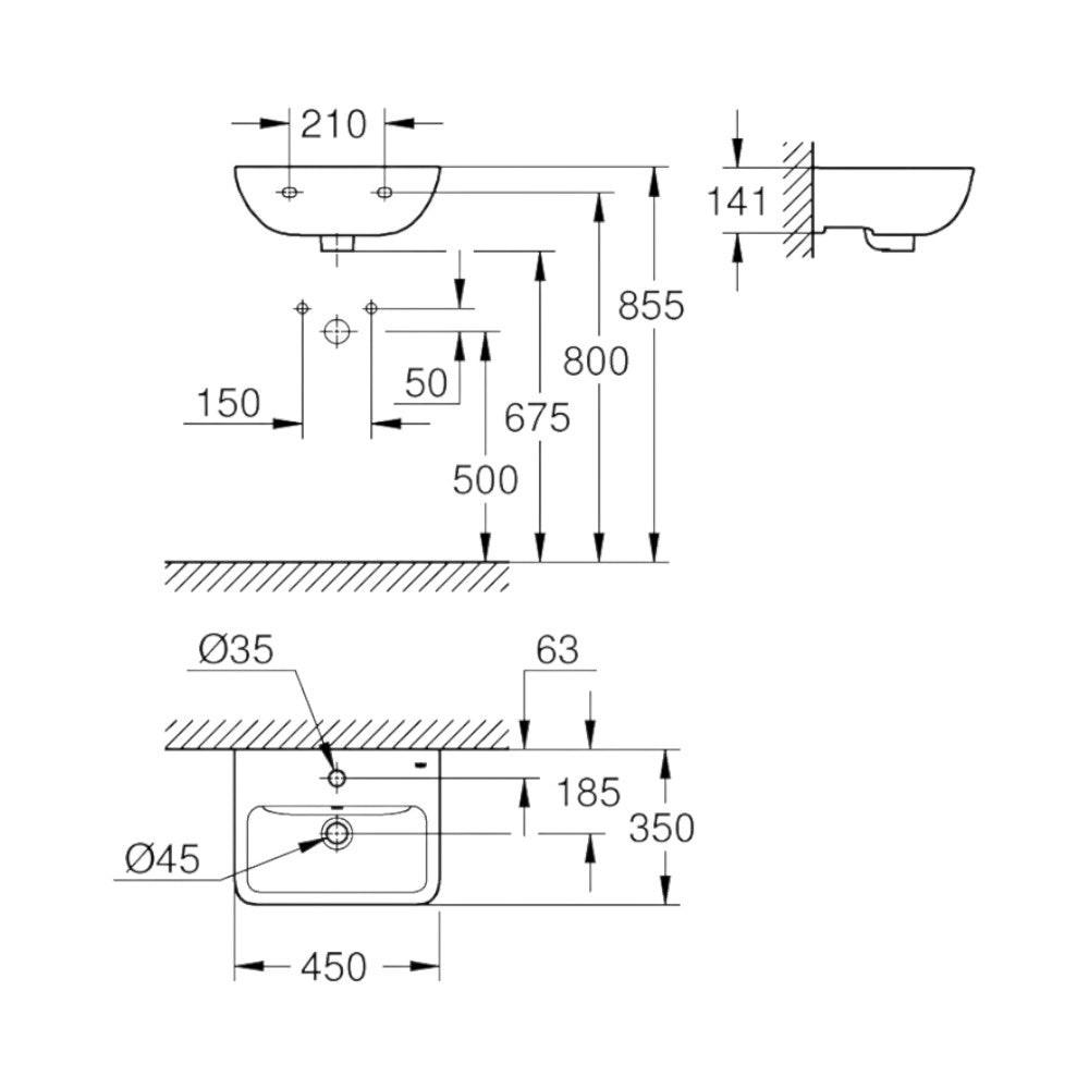 Grohe BauEdge Ceramic kézmosó, 450 x 350 mm (39806000)