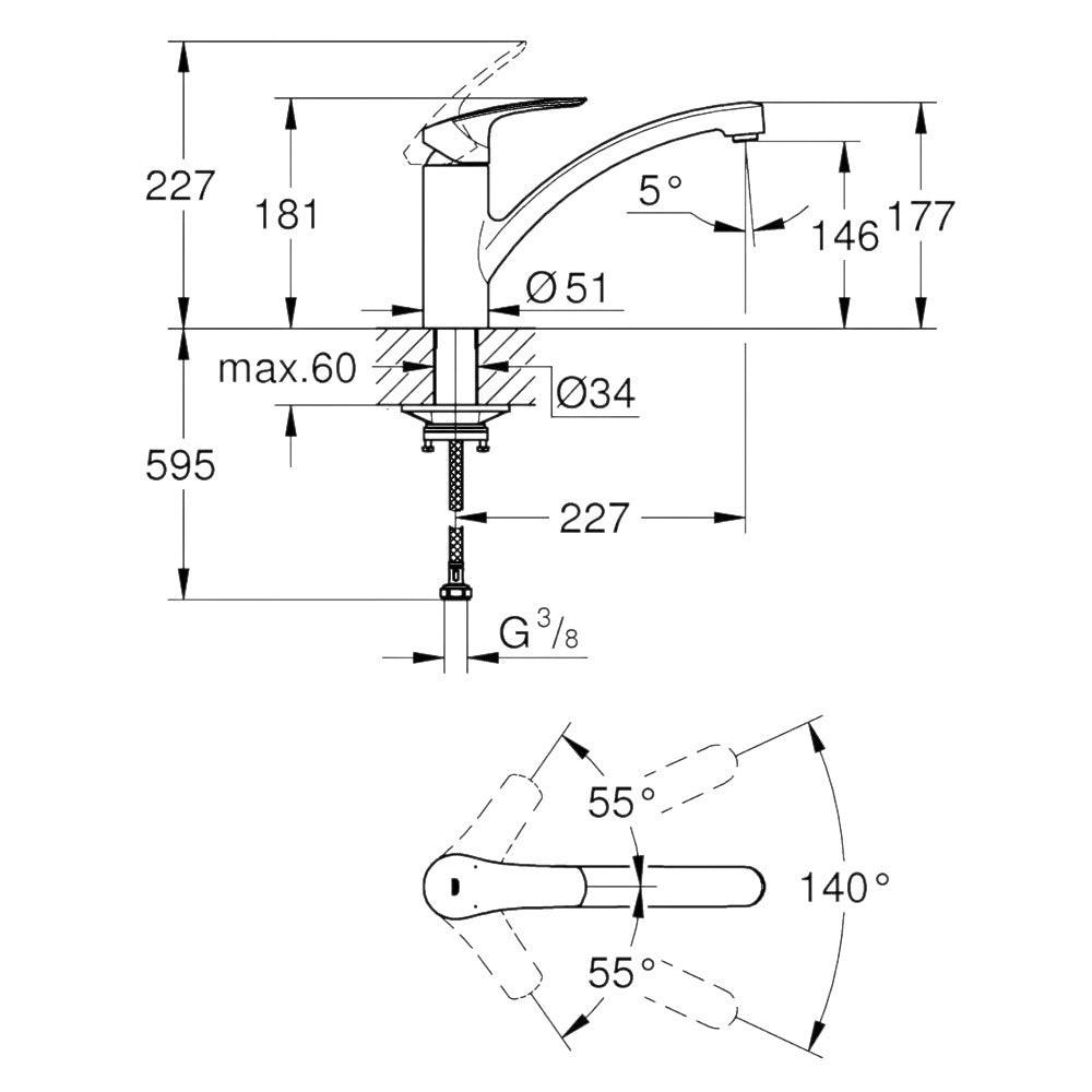 Grohe Eurosmart egykaros mosogatócsaptelep alacsony kifolyócsővel (33281003)