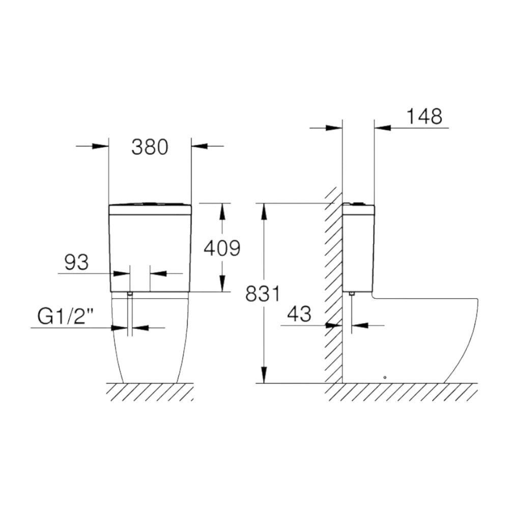 Grohe Bau Ceramic öblítőtartály monoblokkos WC csészéhez, alsó bekötési pont (39912000)