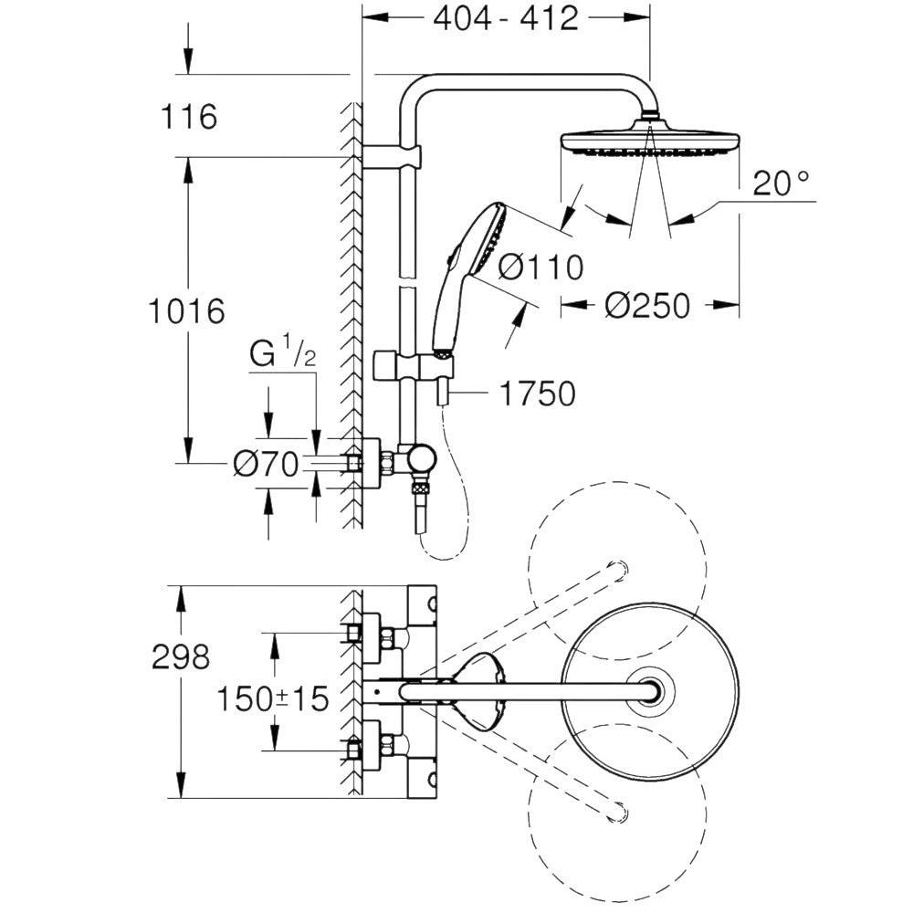 Grohe Tempesta System 250 termosztátos zuhanyrendszer, Tempesta 250 fejzuhany, matt fekete (266702431)