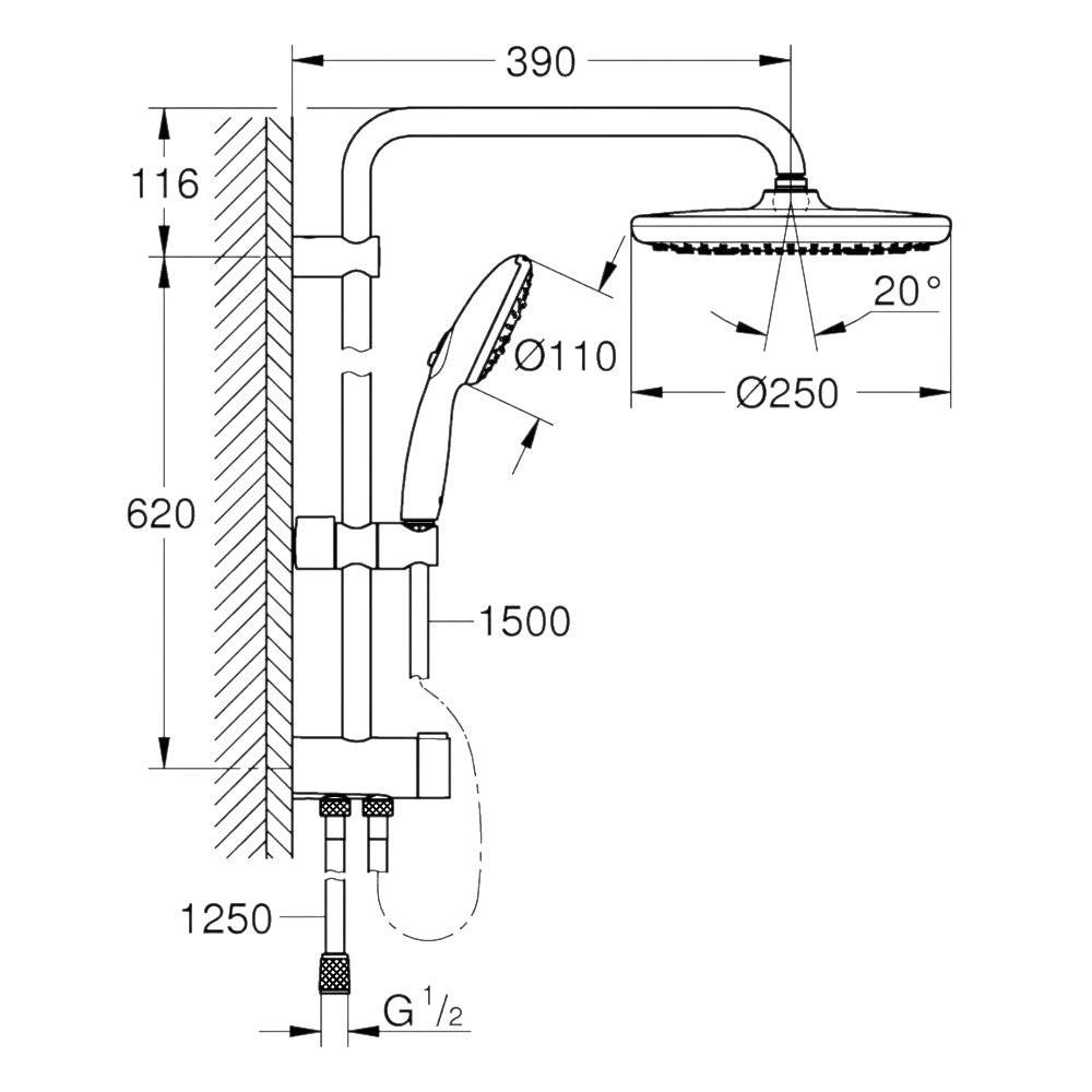 Grohe Tempesta System 250 Flex zuhanyrendszer diverterrel falra szereléshez, króm (26980001)