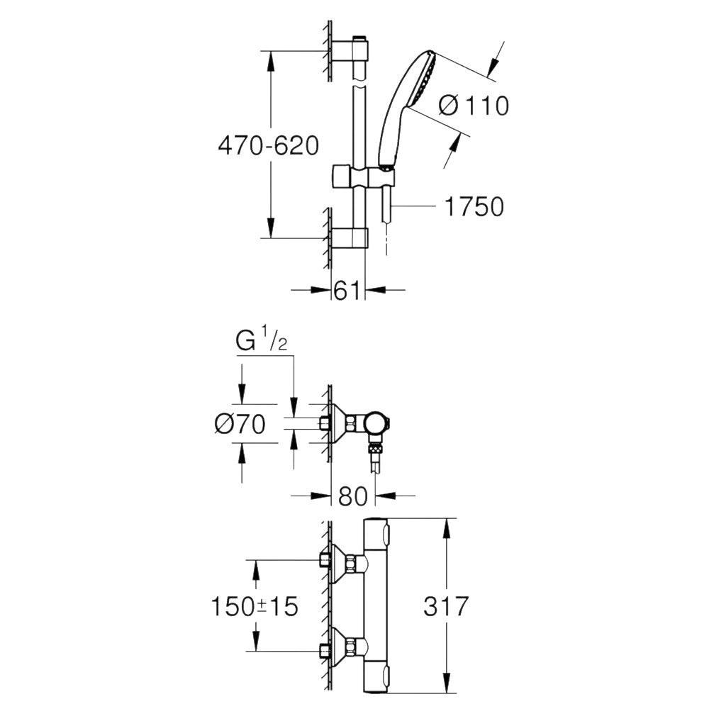 Grohe Grohtherm 500 termosztátos zuhanycsaptelep (34796001)