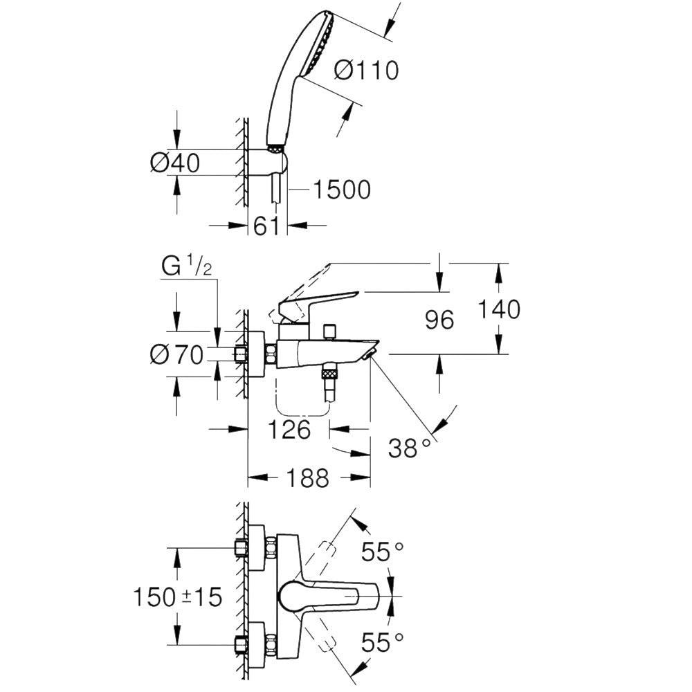 Grohe Eurosmart kád csaptelep, zuhanyszettel (25276003)
