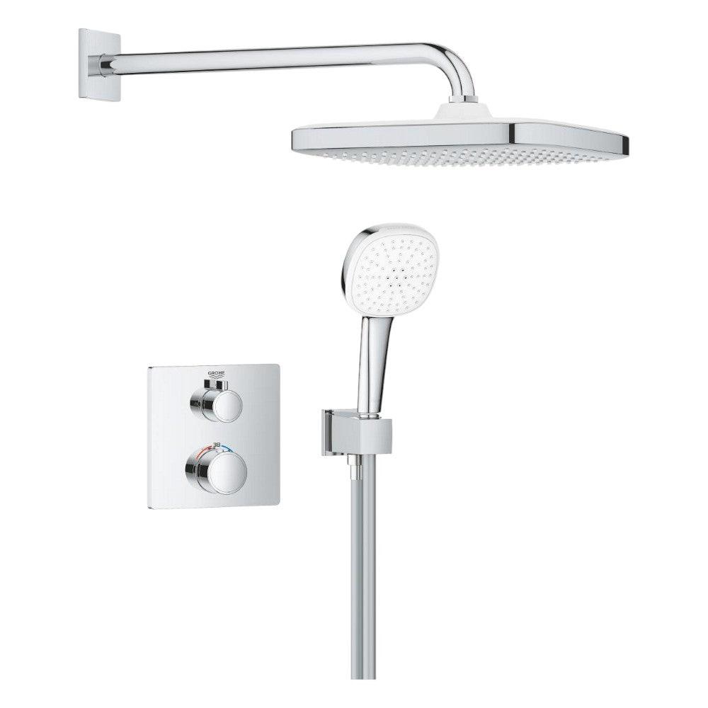 Grohe Grohtherm zuhanyrendszer falsík mögötti, Tempesta Cube kézi és fejzuhannyal (1039950000)