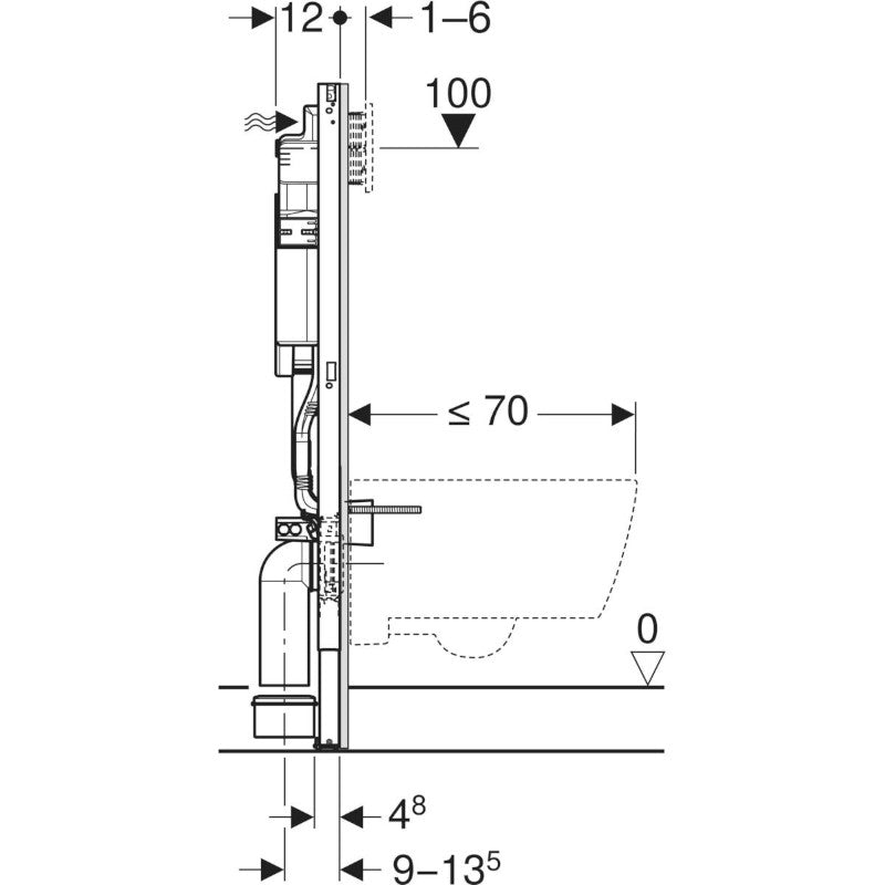 Geberit Duofix WC-tartály, 112cm, 12 cm-es falsík alatti öblítőtartály + elektromos csatlakozódoboz (111.921.00.6) - Méretrajz