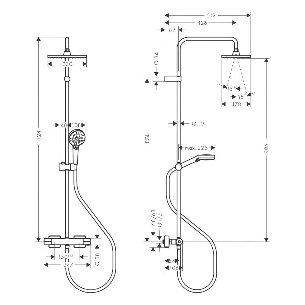 Hansgrohe Vernis Shape Showerpipe 230, 1 jet, termosztáttal, króm (26286000)