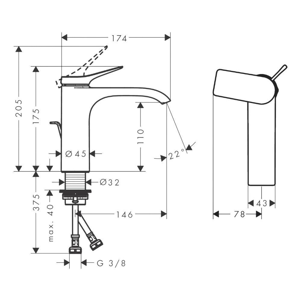 Hansgrohe Vivenis egykaros mosdócsaptelep 110, CoolStart, automata lefolyógarnitúra (75023000)