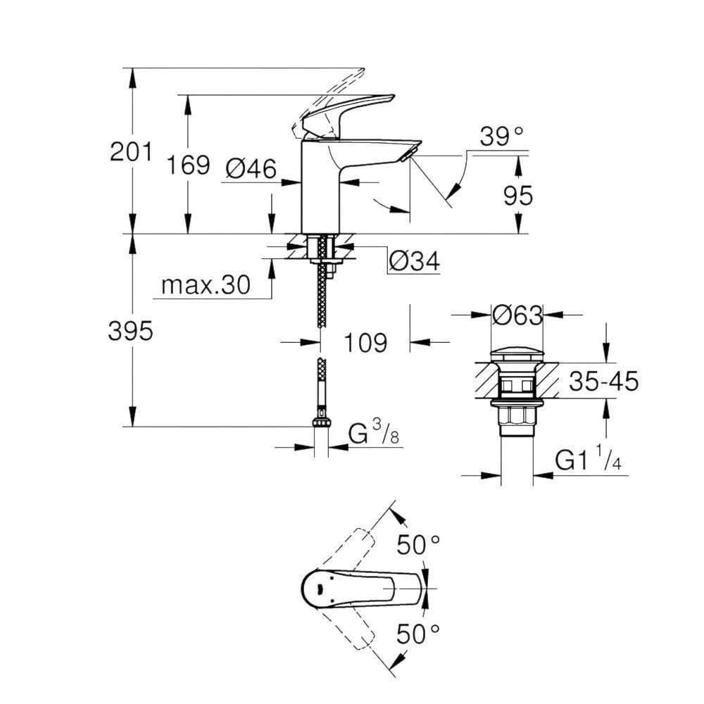 Grohe Eurosmart mosdó csaptelep, S - es méret, matt fekete (239222433)