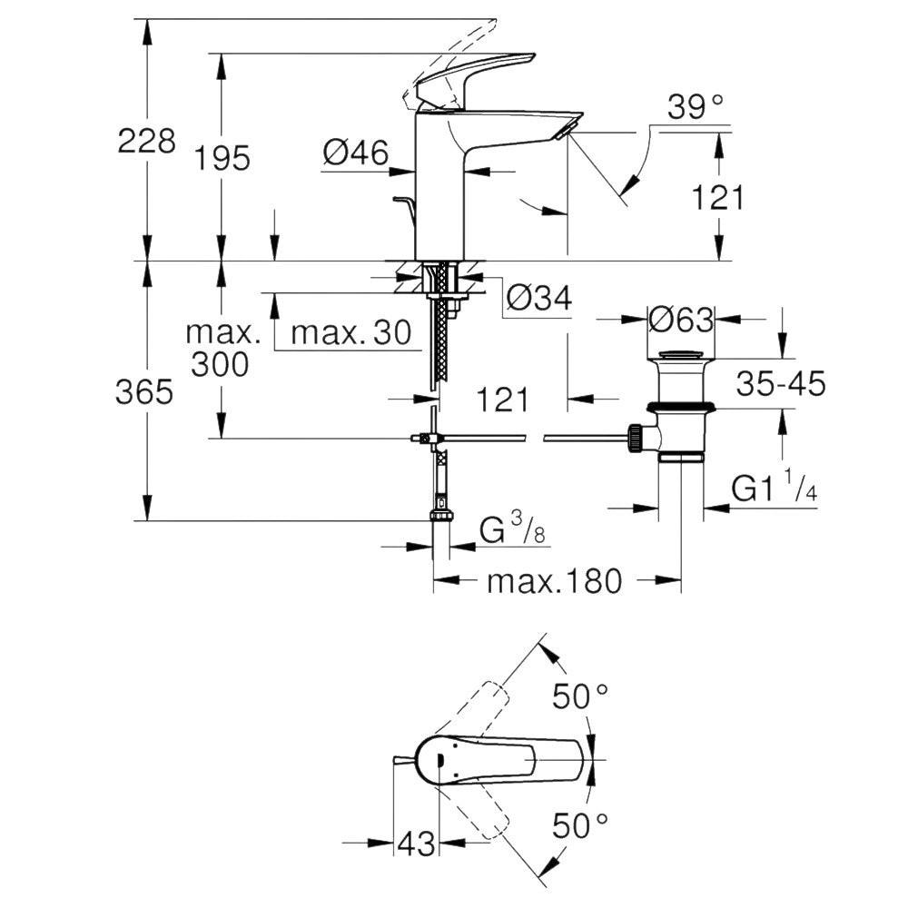 Grohe Eurosmart mosdó csaptelep, M - es méret, húzórudas leeresztőgarnitúra, matt fekete (233222433)