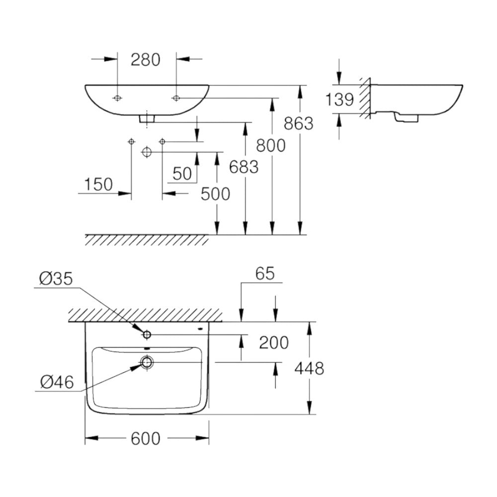 Grohe BauEdge Ceramic mosdókagyló, 600 x 448 mm (39808000)
