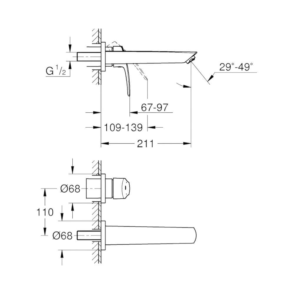 Grohe Eurosmart mosdócsaptelep fali 2 lyukas M - es méret (29338003)