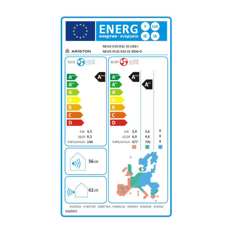 Ariston Nevis Evo R32 35 mono split klíma szett 3.5 kW + Wifi modul (3381565) - Energiacímke