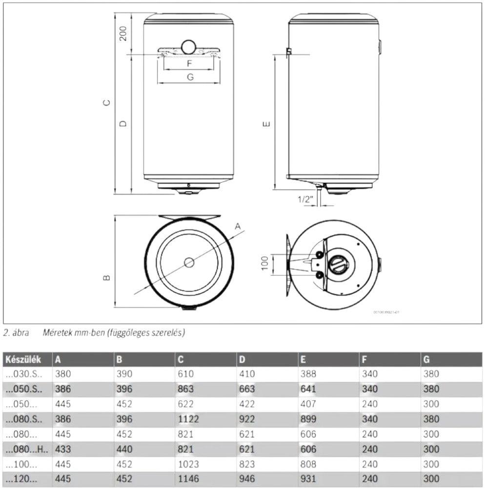 Bosch Tronic 1000T 80 B függőleges vízmelegítő fali (ES 080 5 2000W BO L1X - NTWVB) (7736506100)
