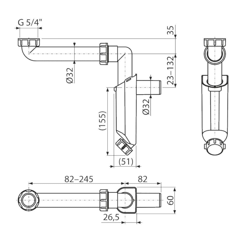 Alcaplast mosdószifon DN40, 5/4" hollandi anyával, helytakarékos (A43S - DN40)