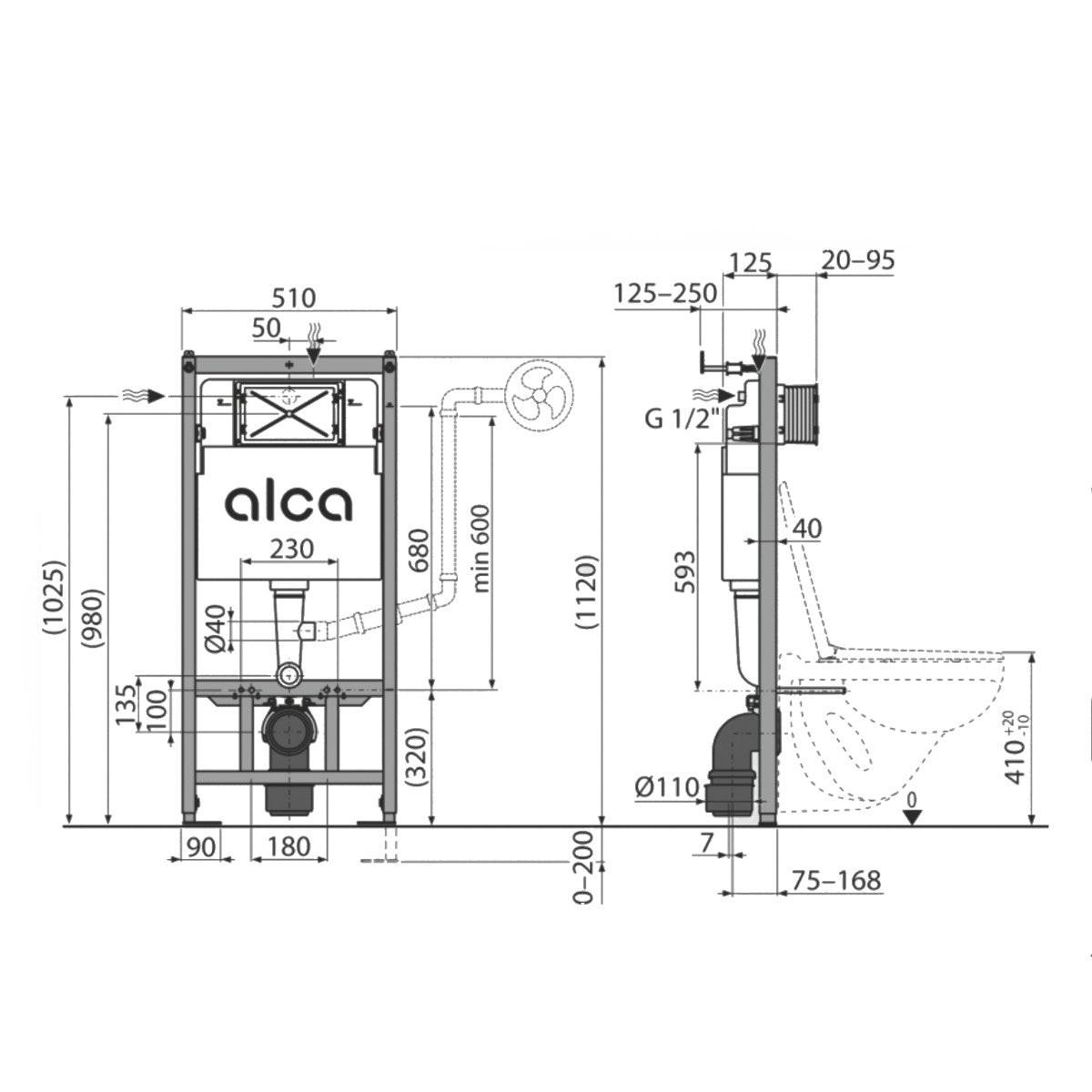 Alcaplast WC tartály szerelőelem száraz építéshez 112cm magas (AM101/1120)