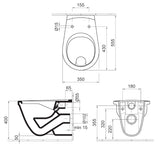 Alföldi Saval 2.0 WC csésze fali laposöblítésű, CleanFlush (7068-R001) - méretrajz