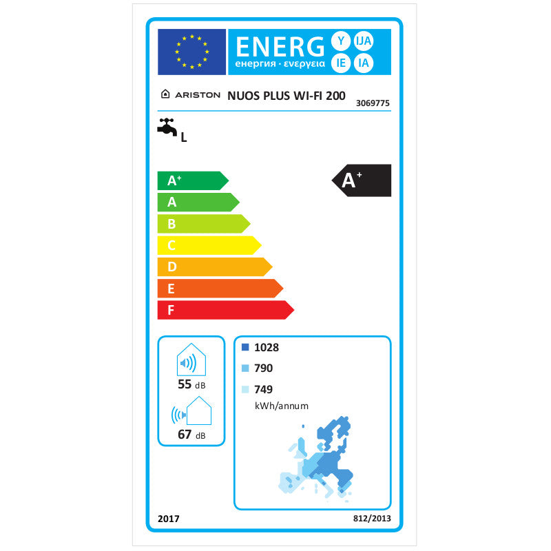 Ariston Nuos Plus Wifi 200 álló monoblokkos használati melegvíz hőszivattyú, 200 literes (3069775) - energiacímke