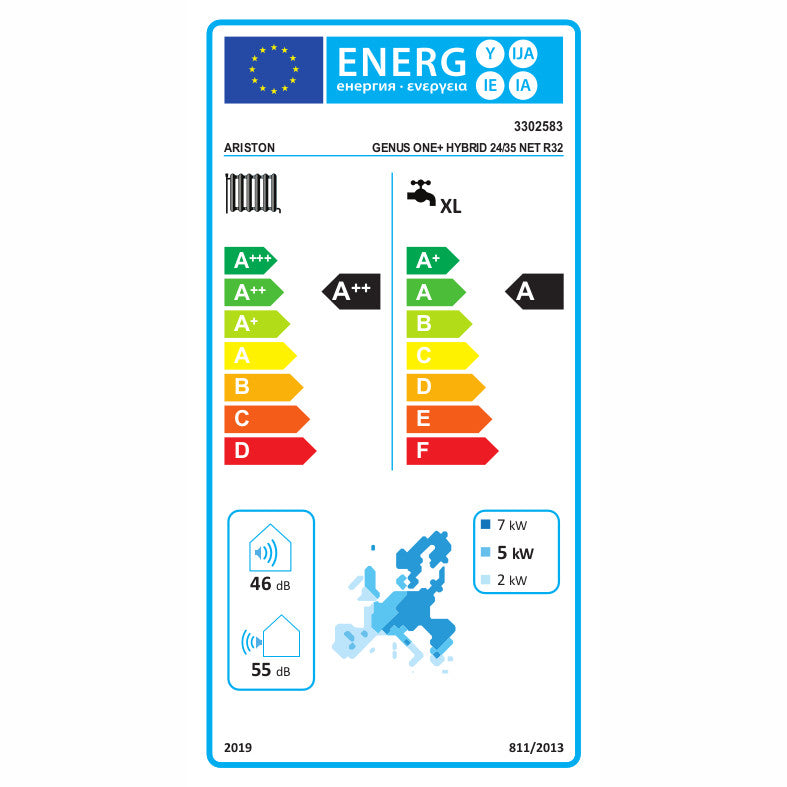 Ariston Genus One+ Hybrid 24/35 Net R32 kondenzációs kazán, kombi 24kW + 3,5kW hőszivattyú (3302583) - energiacímke