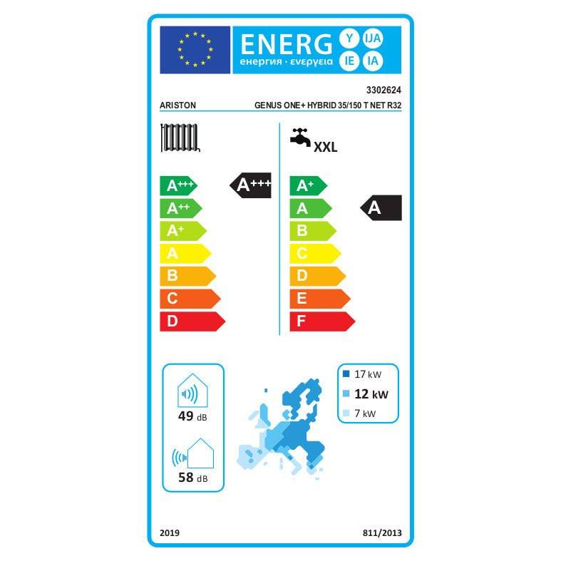 Ariston Genus One+ Hybrid 35/150 T Net R32 kondenzációs kazán, kombi 35kW + 15kW hőszivattyú, 3 fázis (3302624)