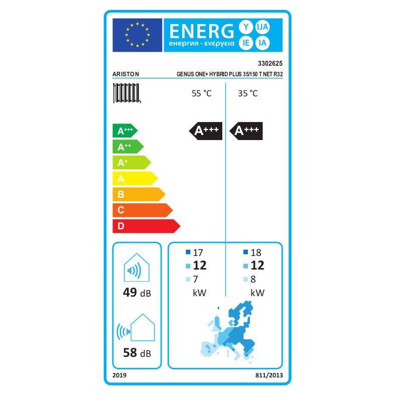 Ariston Genus One+ Hybrid Plus 35/150 T Net R32 kondenzációs kazán, fűtő 35kW + 15kW hőszivattyú, 3fázis (3302625)