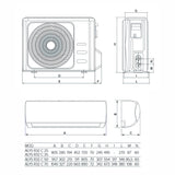 Ariston Alys 25 R32 mono split klíma szett 2.8 kW (3381411) - méretrajz