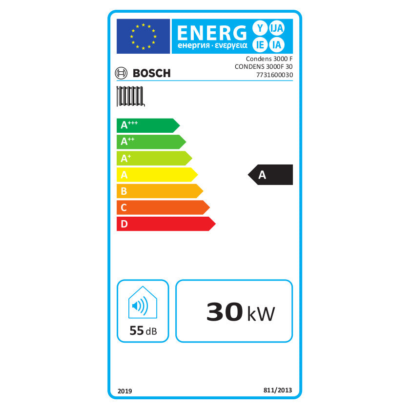 Bosch Condens 3000 F 30 kondenzációs álló gázkazán, fűtő 31,7 kW (7731600030) - energiacímke