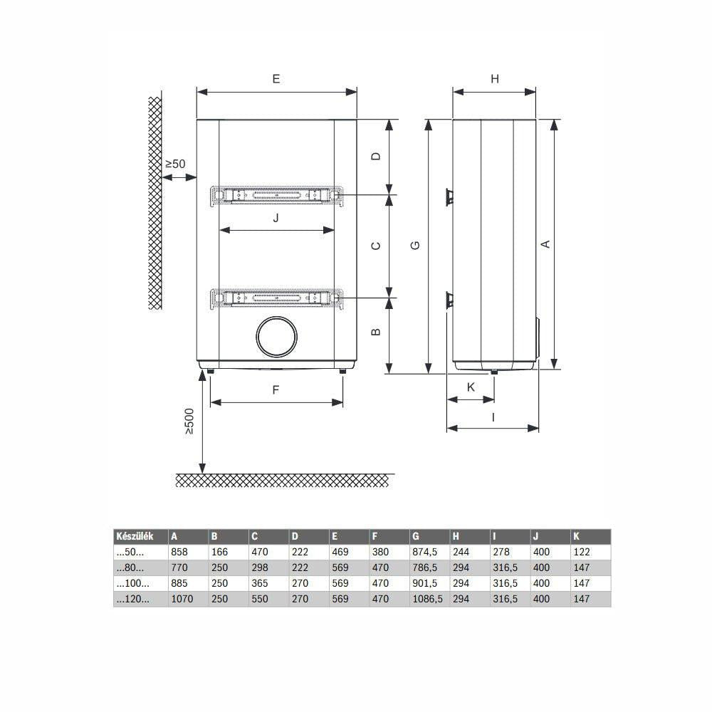 Bosch Tronic Flat TR3501 50 DERB lapos elektromos vízmelegítő, 2 üzemmód (7736507278)