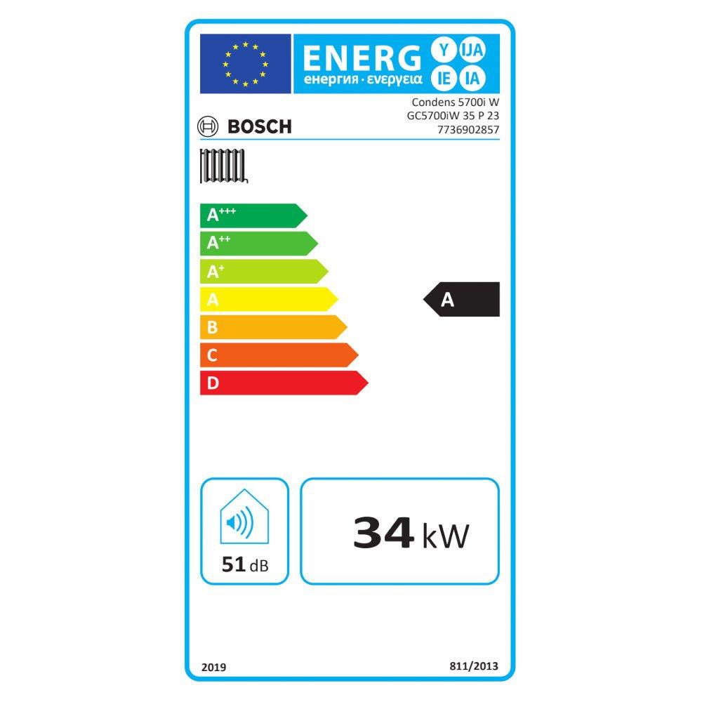 Bosch Condens 5700i W P35 fali kondenzációs gázkazán, fűtő, 35kw, fehér, HMI700 szabályozóval (7736902857)
