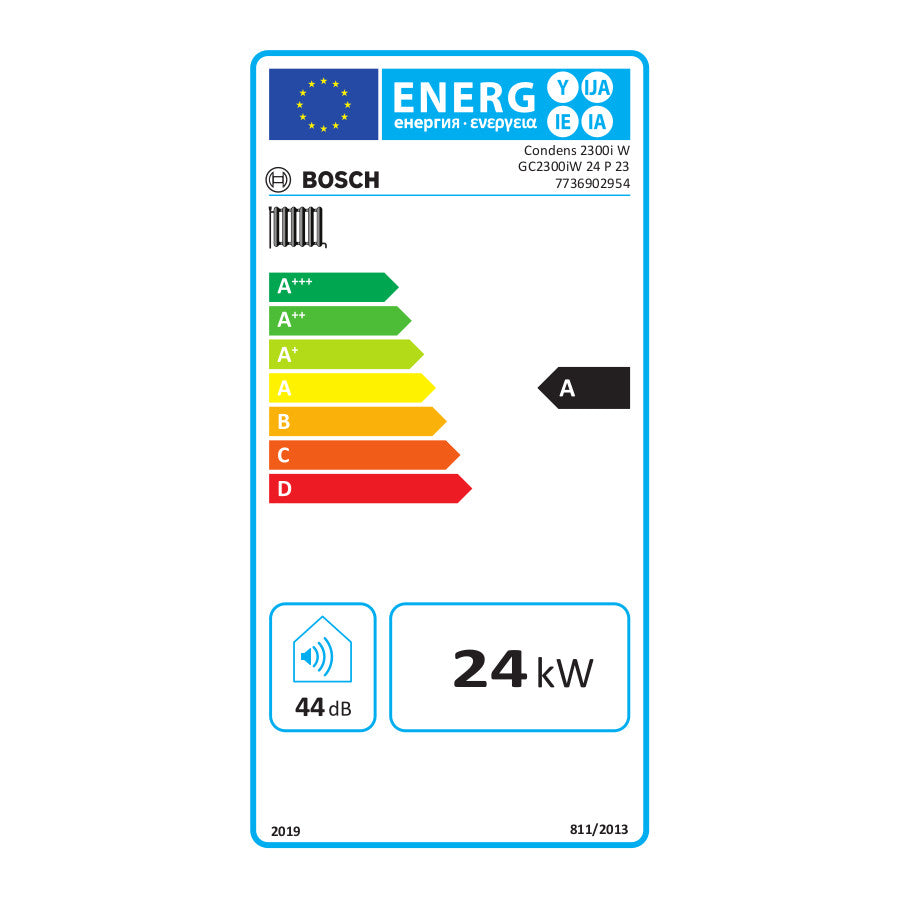 Bosch Condens 2300i W 24 P23 kondenzációs gázkazán, fűtő, 24kW, fehér, HM300 elektronikával (7736902954) - energiacímke