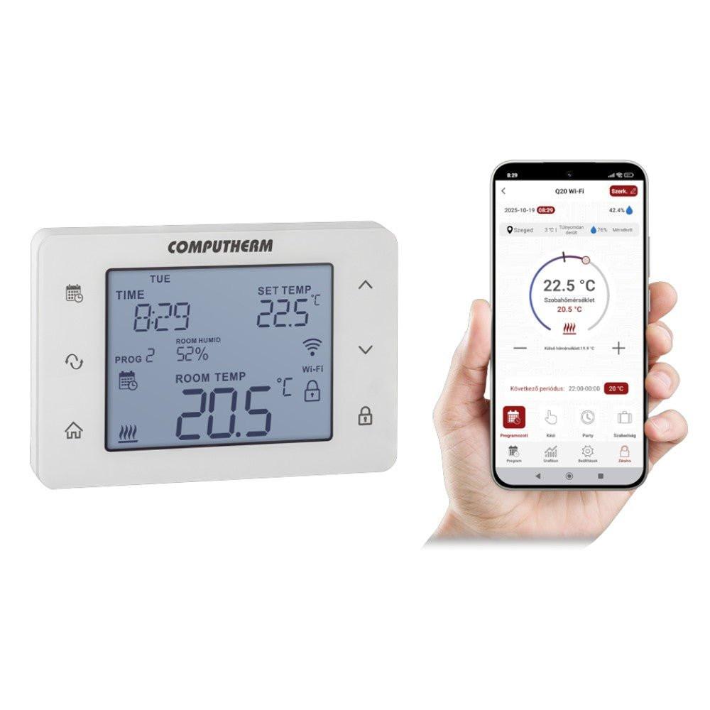 COMPUTHERM Q20 Wi - Fi szobatermosztát, vezetékes, programozható, Wi - Fi, páratartalom mérés (Q20 Wi - Fi)