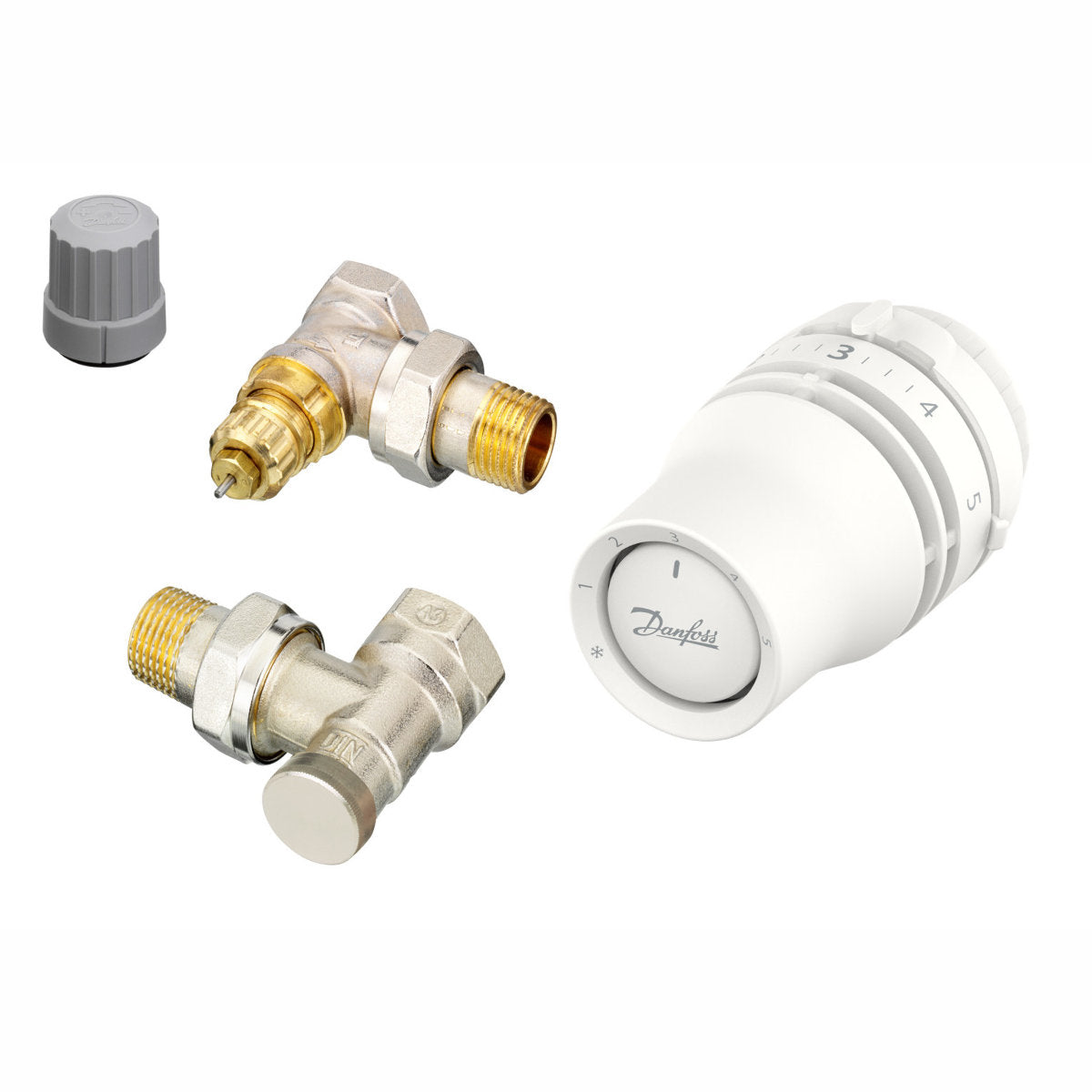 Danfoss radiátorszelep szett sarok - RA-FN 1/2” szelep + Redia 015G5120 fej + RLV-S visszatérő (015G5155)