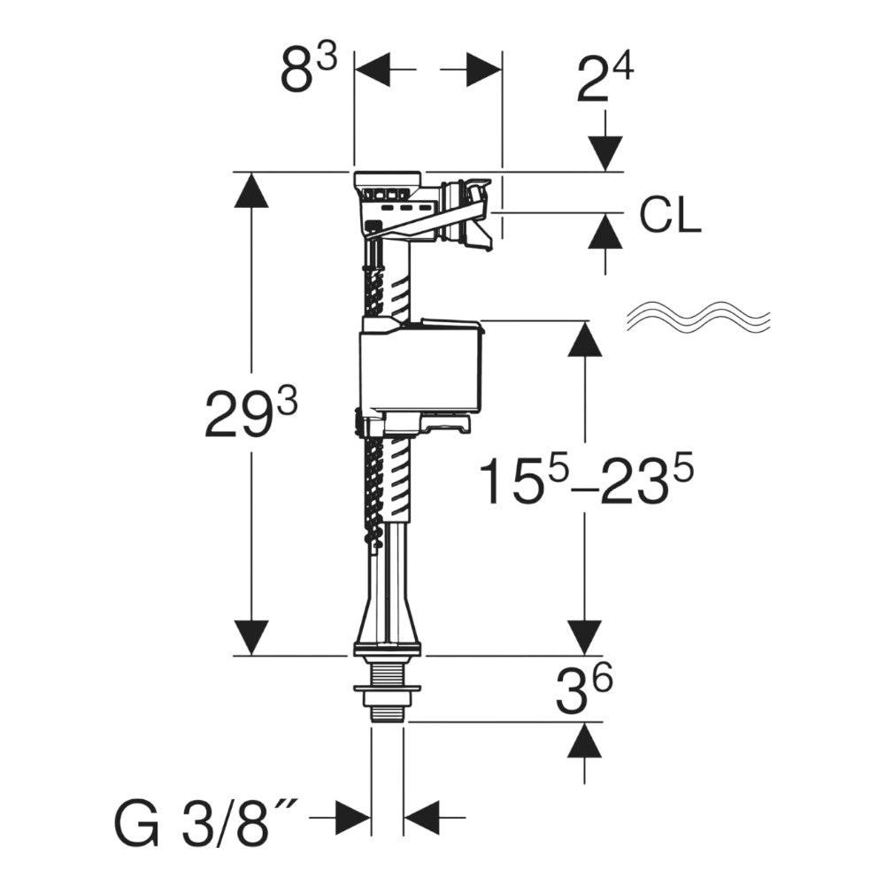 Geberit 323 töltőszelep, alsó vízcsatlakozás, 3/8" csatlakozócsonk - helyettesíti a 136.704.00.1 - t