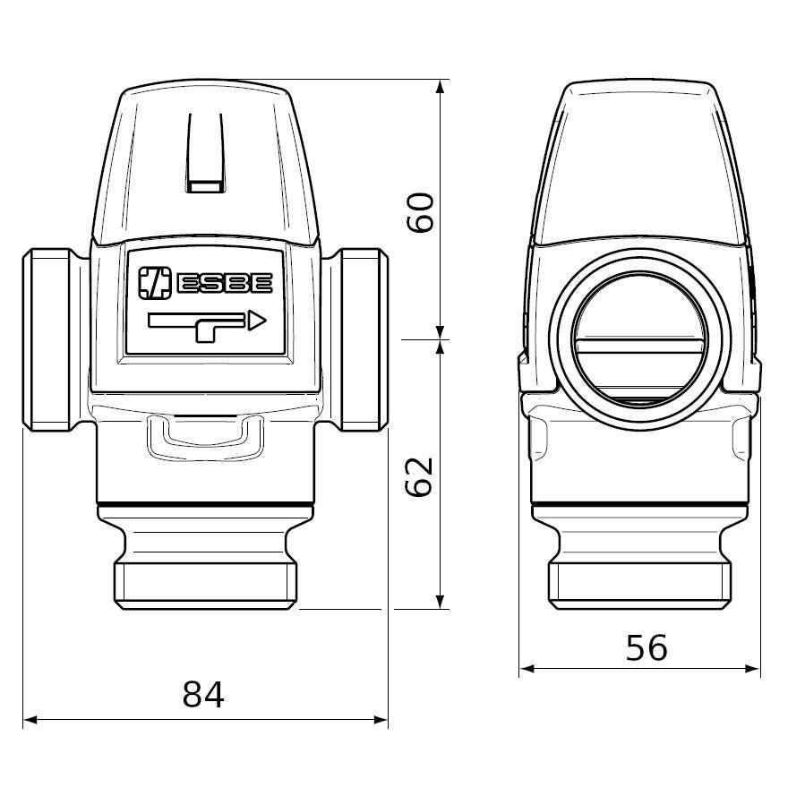 ESBE VTA522 50 - 75C 20 - 3,2 KM 1" termosztatikuskeverőszelep (31620300)